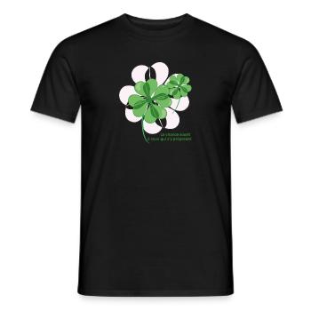 Trefle à 4 feuilles Blanc - Texte vert - T-shirt homme - noir - Devant - AI Model Male 178 light (178cm)