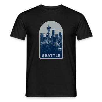 Seattle Skyline Badge - Men's T-Shirt - black - Front - AI Model Male 178 light (178cm)