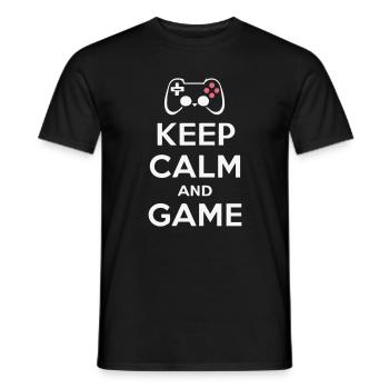 Geschenk 'Keep Calm and Game', Serenity Gamer - Männer T-Shirt - Schwarz - Vorne - AI Model Male 178 light (178cm)
