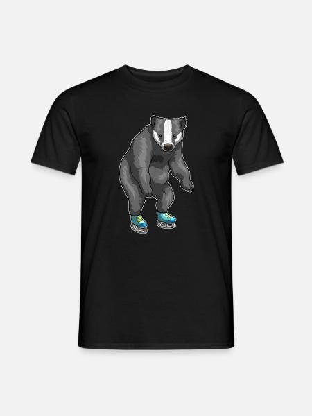 Dachs Eislaufen Schlittschuhe - Männer T-Shirt - Schwarz