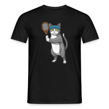 Cat Tennis Tennis Racket - Men's T-Shirt - black - Front - AI Model Male 178 light (178cm)