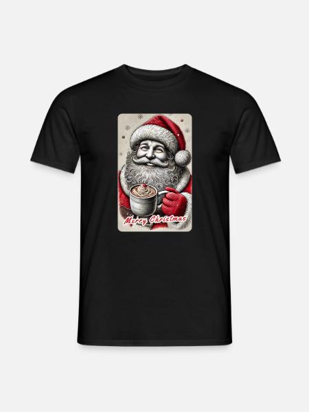 Merry Santa Claus with hot cocoa - Men's T-Shirt - black