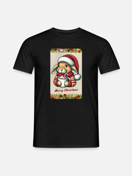Christmas bunny with hot chocolate - Men's T-Shirt - black