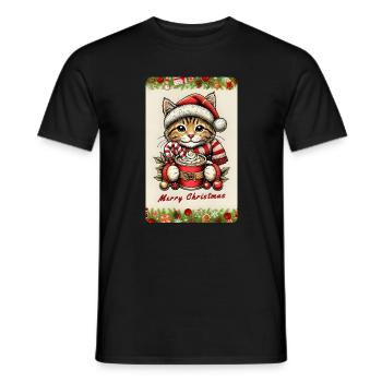 Weihnachtskatze mit heißer Schokolade - Männer T-Shirt - Schwarz - Vorne - AI Model Male 178 light (178cm)