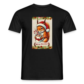 Écureuil de Noël au chocolat chaud - T-shirt homme - noir - Devant - AI Model Male 178 light (178cm)