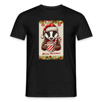 Weihnachtlicher Dachs mit heißer Schokolade - Männer T-Shirt - Schwarz - Vorne - AI Model Male 178 light (178cm)