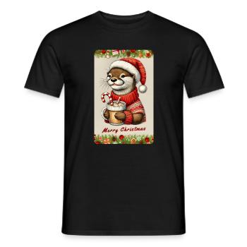 Christmas otter with hot chocolate - Men's T-Shirt - black - Front - AI Model Male 178 light (178cm)