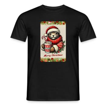 Christmas otter with hot chocolate - Men's T-Shirt - black - Front - AI Model Male 178 light (178cm)