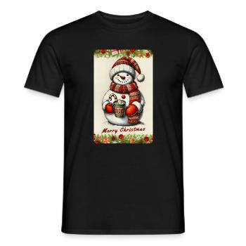 Fröhlicher Schneemann mit heißer Schokolade - Männer T-Shirt - Schwarz - Vorne - AI Model Male 178 light (178cm)
