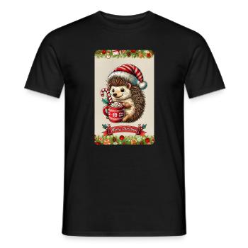 Christmas hedgehogs with hot chocolate - Men's T-Shirt - black - Front - AI Model Male 178 light (178cm)