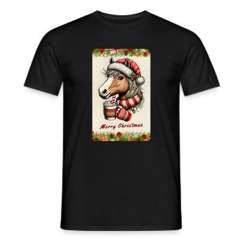 Cheval de Noël au chocolat chaud - T-shirt homme - noir - Devant - AI Model Male 178 light (178cm)