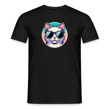 Cat with sunglasses in pastel - Men's T-Shirt - black - Front - AI Model Male 178 light (178cm)