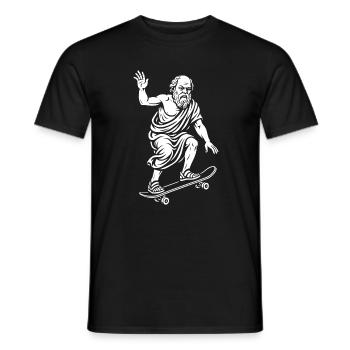 Der antike Philosoph Sokrates auf einem Skateboard - Männer T-Shirt - Schwarz - Vorne - AI Model Male 178 light (178cm)