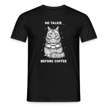 No conversation in front of coffee lover cat - Men's T-Shirt - black - Front - AI Model Male 178 light (178cm)