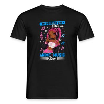 Anime and Music Chibi Black Girl - Männer T-Shirt - Schwarz - Vorne - AI Model Male 178 light (178cm)