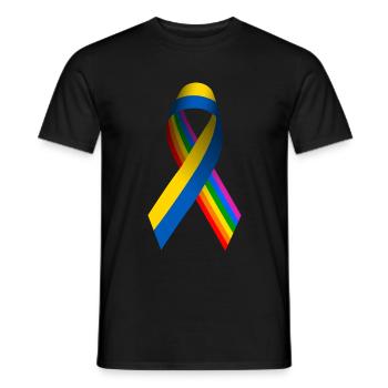 Ukrainian Peace Ribbon with Rainbow Flag - Men's T-Shirt - black - Front - AI Model Male 178 light (178cm)
