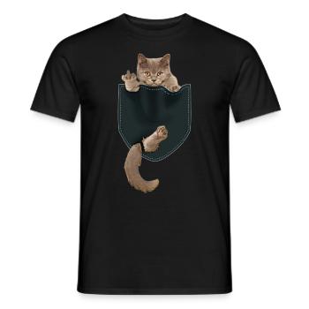 Lustige Katze in Tasche zeigt Mittelfinger - Männer T-Shirt - Schwarz - Vorne - AI Model Male 178 light (178cm)