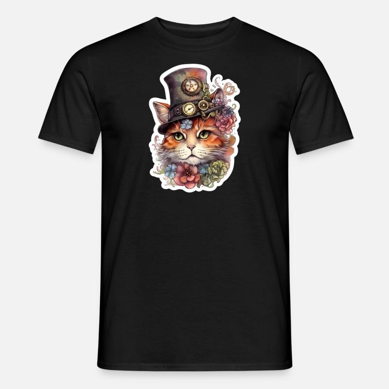 Steampunk cat with hat - Men's T-Shirt - black