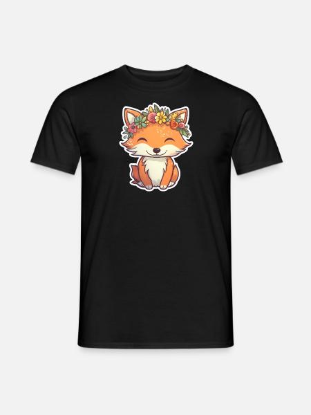 Kleiner Fuchs mit Blumenkrone - Männer T-Shirt - Schwarz
