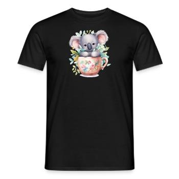 Cute koala with pretty flowers in mug - Men's T-Shirt - black - Front - AI Model Male 178 light (178cm)