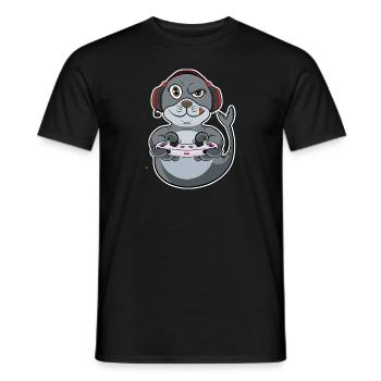 Sceau avec contrôleur de jeu I Funny Gaming I Gamer - T-shirt homme - noir - Devant - AI Model Male 178 light (178cm)