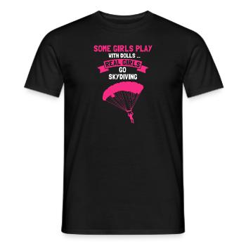 Certaines FILLES jouent avec des poupées Les vraies filles font du parachutisme - T-shirt homme - noir - Devant - AI Model Male 178 light (178cm)