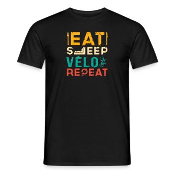 Eat sleep vélo repeat humour cycliste drôle - T-shirt homme - noir - Devant - AI Model Male 178 light (178cm)