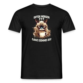 Kaffee Katzen Spruch Guten Morgen Ganz dünnes Eis - Männer T-Shirt - Schwarz - Vorne - AI Model Male 178 light (178cm)