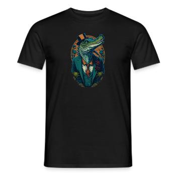 Krokodil mit Hut und Anzug Lustic Comic Style - Männer T-Shirt - Schwarz - Vorne - AI Model Male 178 light (178cm)
