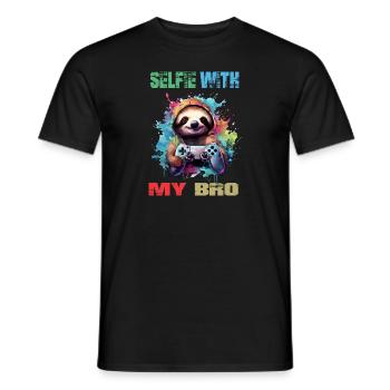 Funny Gamer & Gamer Design with Sloth - Men's T-Shirt - black - Front - AI Model Male 178 light (178cm)