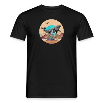 Psychedelic Desert with Flying Whale - Men's T-Shirt - black - Front - AI Model Male 178 light (178cm)