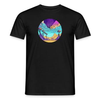 Psychedelischer Himmel über Wüste und Tal - Männer T-Shirt - Schwarz - Vorne - AI Model Male 178 light (178cm)