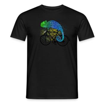 Chameleon with bike I Colorful and sporty - Men's T-Shirt - black - Front - AI Model Male 178 light (178cm)