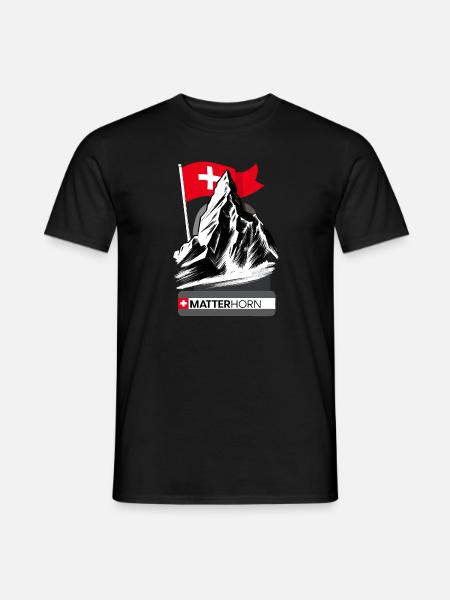 Matterhorn with Swiss flag – Bergdesign Cool - Men's T-Shirt - black