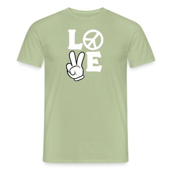 Love Peace Hand Comic Sign Symbol Logo - T-shirt homme - vert sauge - Devant - AI Model Male 178 light (178cm)