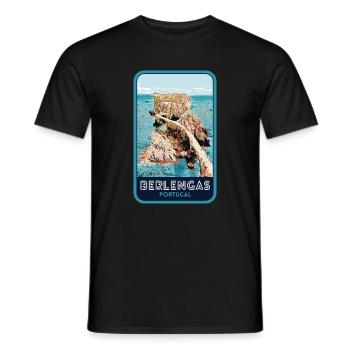 Illustration der Berlengas-Inseln, Peniche - Männer T-Shirt - Schwarz - Vorne - AI Model Male 178 light (178cm)