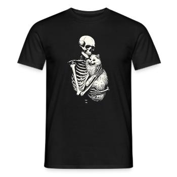 Skelett umarmt Katze - Männer T-Shirt - Schwarz - Vorne - AI Model Male 178 light (178cm)