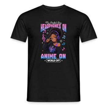 Anime and Music Chibi Black Girl - Men's T-Shirt - black - Front - AI Model Male 178 light (178cm)
