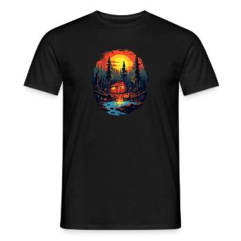 Campfire am See nach dem Wandern ausruhen - Männer T-Shirt - Schwarz - Vorne - AI Model Male 178 light (178cm)