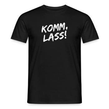 "Komm, Lass!" - Weiße Pinselschrift - Männer T-Shirt - Schwarz - Vorne - AI Model Male 178 light (178cm)