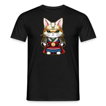 Niedliche Samurai Katze - Männer T-Shirt - Schwarz - Vorne - AI Model Male 178 light (178cm)