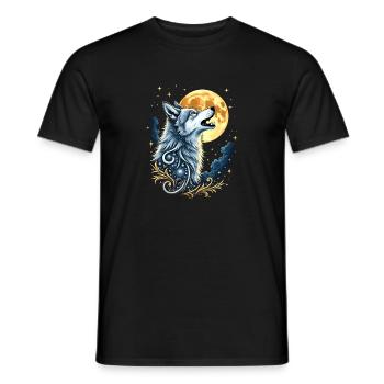 Wolf and Moon – Mystical Work of Art - Men's T-Shirt - black - Front - AI Model Male 178 light (178cm)
