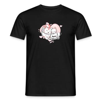 Chat motif Saint-Valentin - T-shirt homme - noir - Devant - AI Model Male 178 light (178cm)