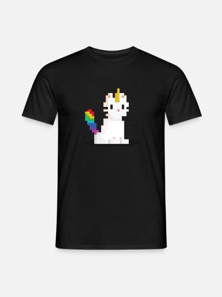 Pixel Einhorn Katze - Männer T-Shirt - Schwarz