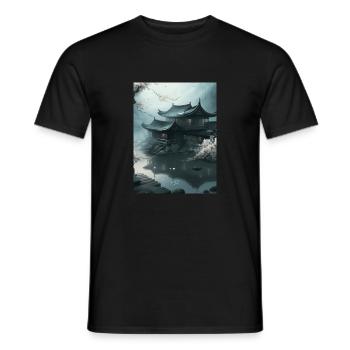 Beautiful of Japanese Lotus Blossom White - Men's T-Shirt - black - Front - AI Model Male 178 light (178cm)