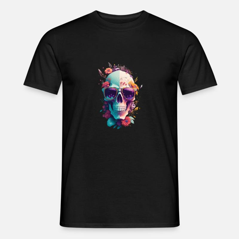 Schädel mit Blumen - Männer T-Shirt - Schwarz