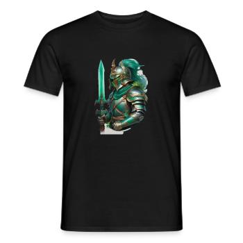Gepanzerter Ritter, gekleidet in leuchtend grüne - Männer T-Shirt - Schwarz - Vorne - AI Model Male 178 light (178cm)