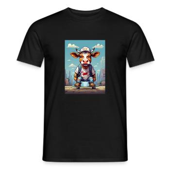 Comic Kuh auf Skateboard - Männer T-Shirt - Schwarz - Vorne - AI Model Male 178 light (178cm)