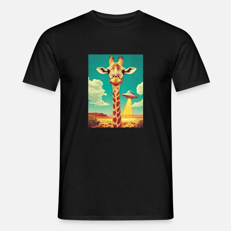 Retro Giraffe mit UFO - Männer T-Shirt - Schwarz