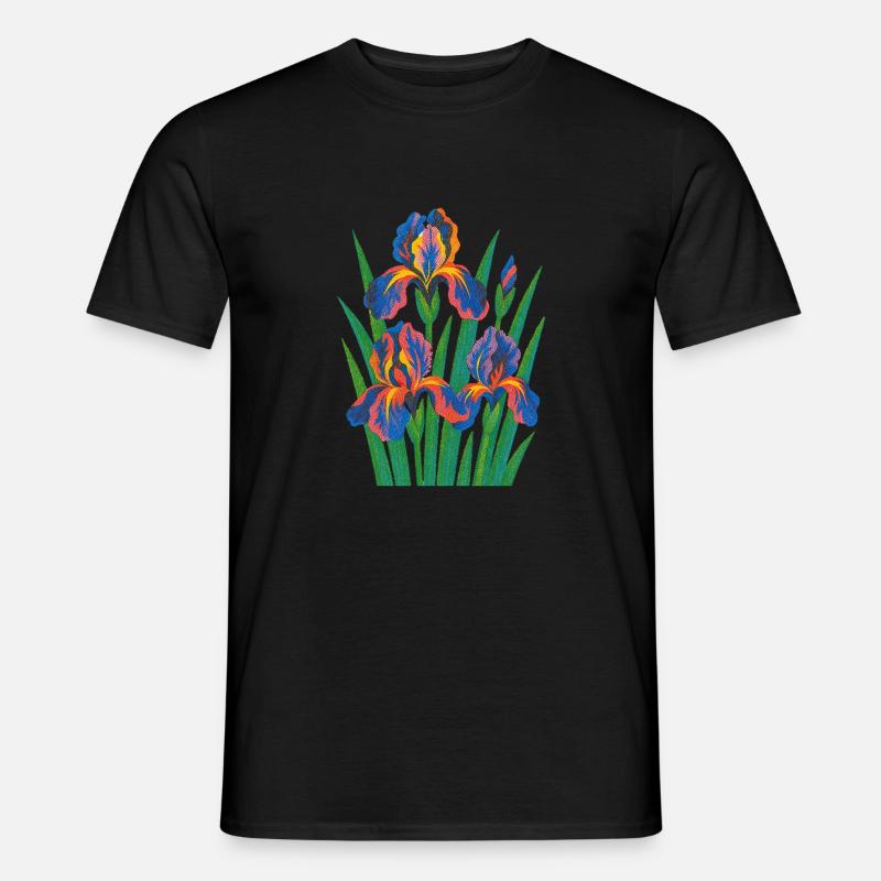 Retro Iris Blumige Blüte - Männer T-Shirt - Schwarz